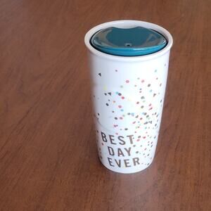 Starbucks Best Day Ever Ceramic Tumbler 10oz Confetti Travel Coffee Mug Lid 2015
